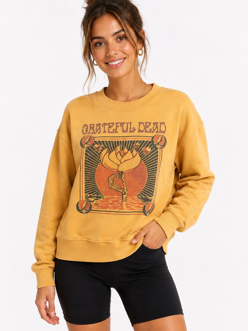 Bioworld Yellow Grateful Dead Graphic Crewneck Sweatshirt